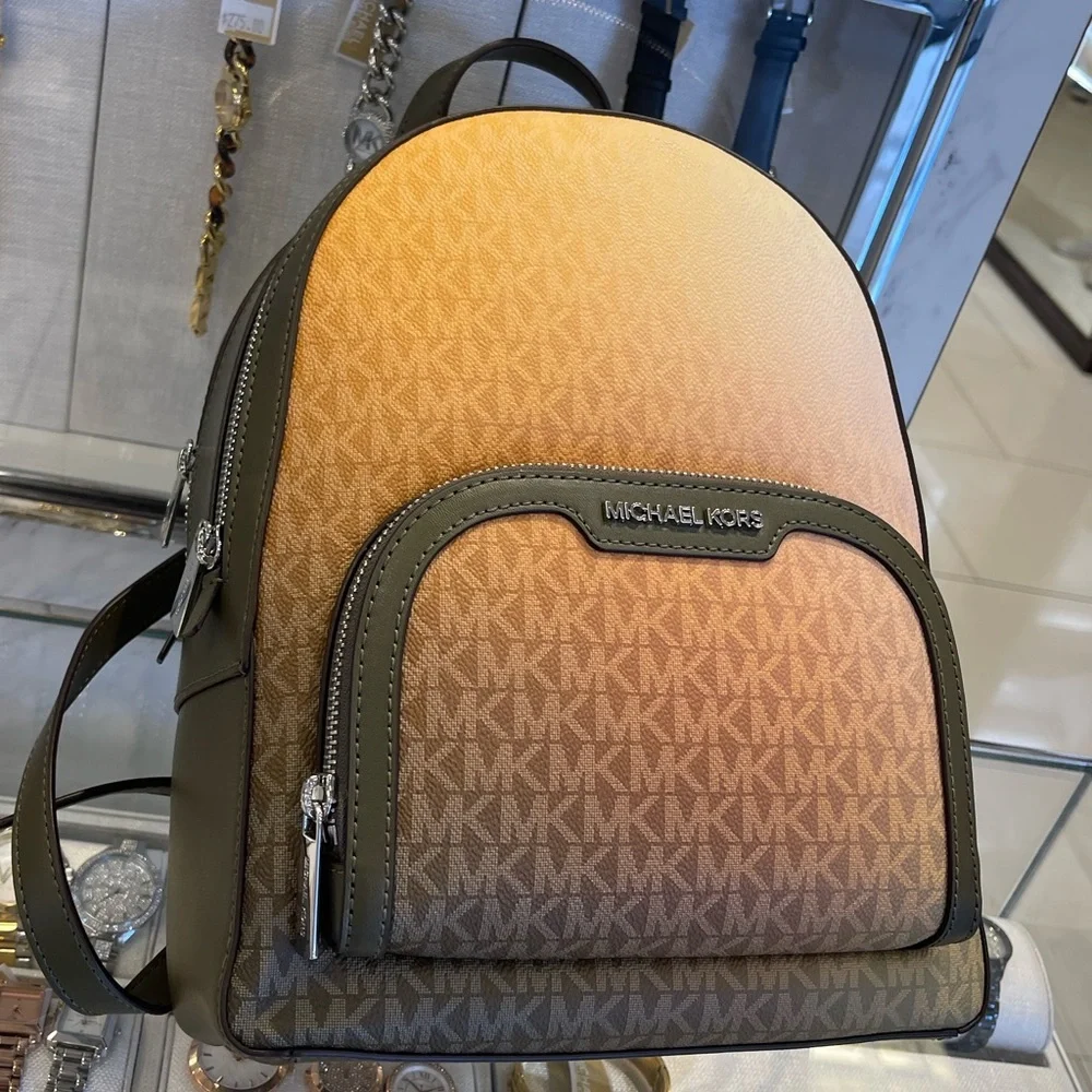MICHAEL KORS Jaycee Medium Ombré Signature Logo Backpack Olive Combo NWT